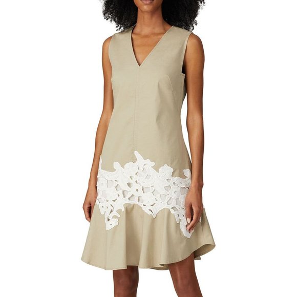 Derek Lam Khaki Lace V-Neck Dress Like New - Picture 2 of 16